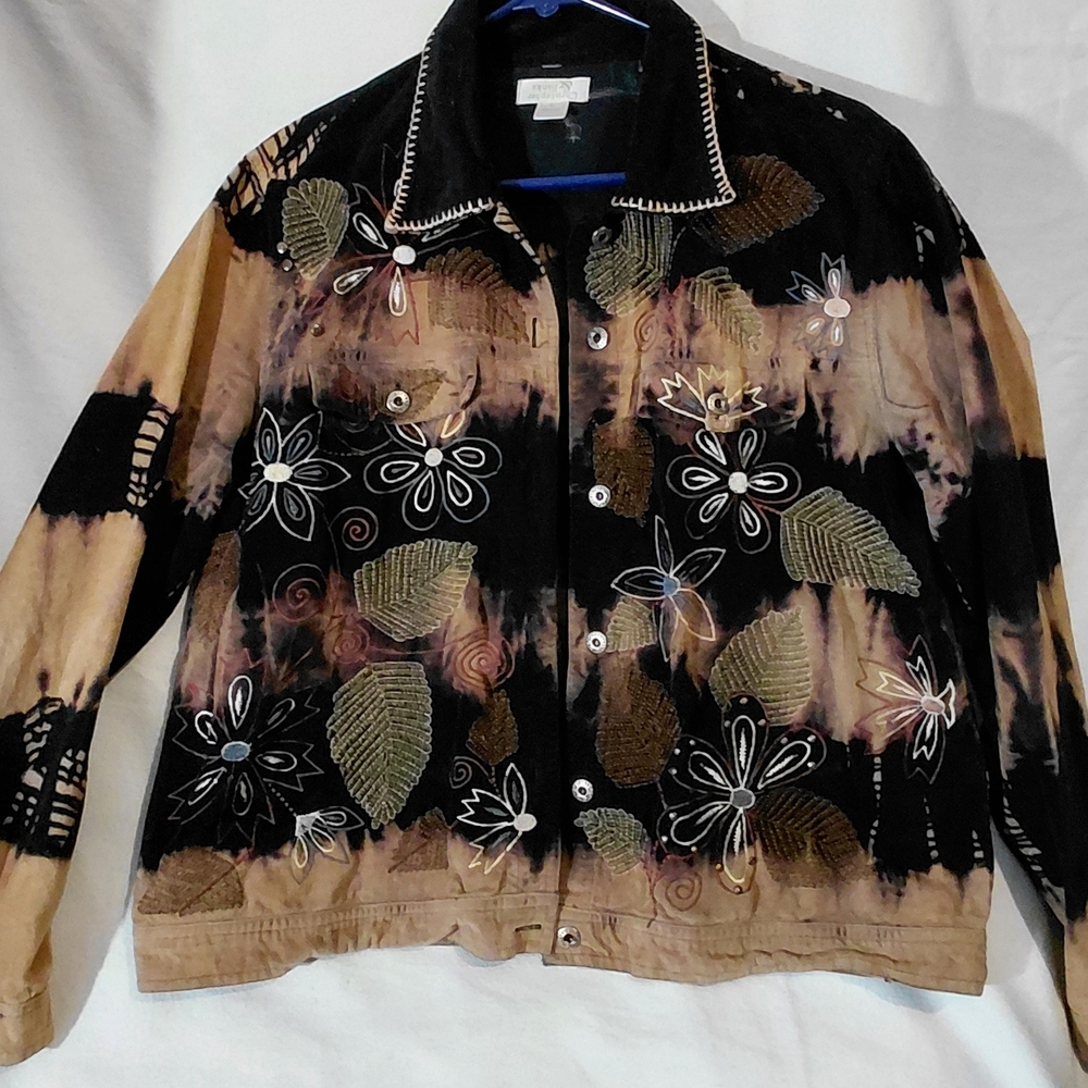 Christopher & Banks Black and Tan Floral Jean Jacket
